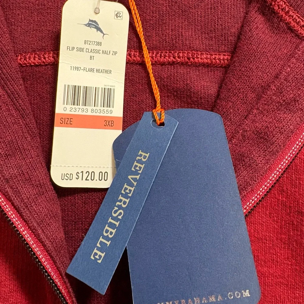 NWT Tommy Bahama Reversible Zip Up Sweater,100% Cotton,Size 3XB